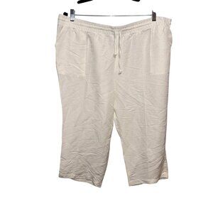 CJ Banks Womens 2X White Capri Pants Elastic Waist 100% Cotton
